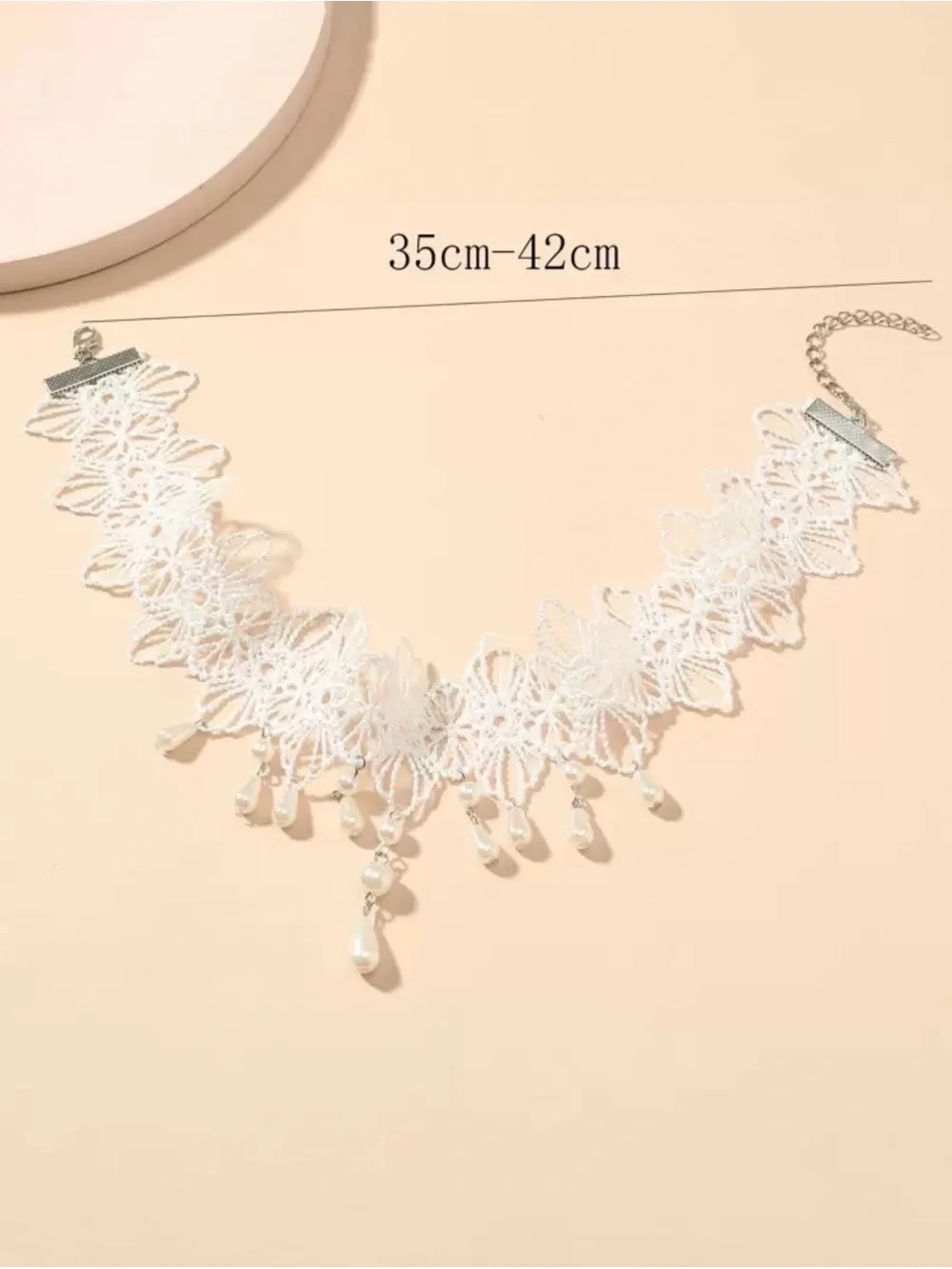 White Lace Pearl Drop Choker Necklace -